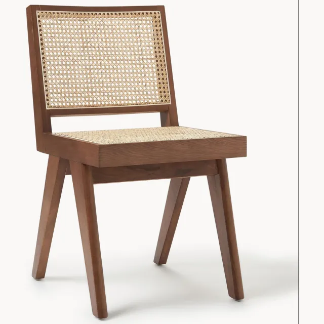 Westwing Collection Houten eetstoel Sissi met Weens vlechtwerk Beige