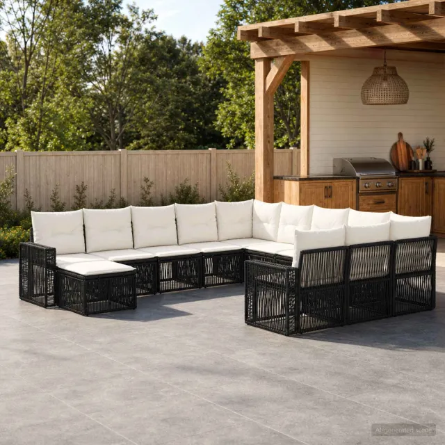 vidaXL Tuinbankenset 12 st 12-zits Zwart en Cream Wit poly rattan, foto 2