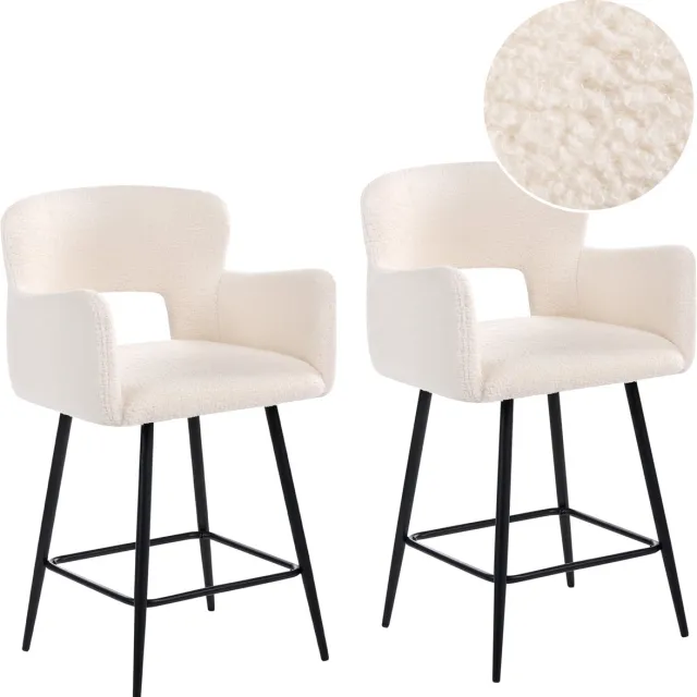 Beliani SANILAC - Barkruk set van 2 - Off-white - Bouclé Wit