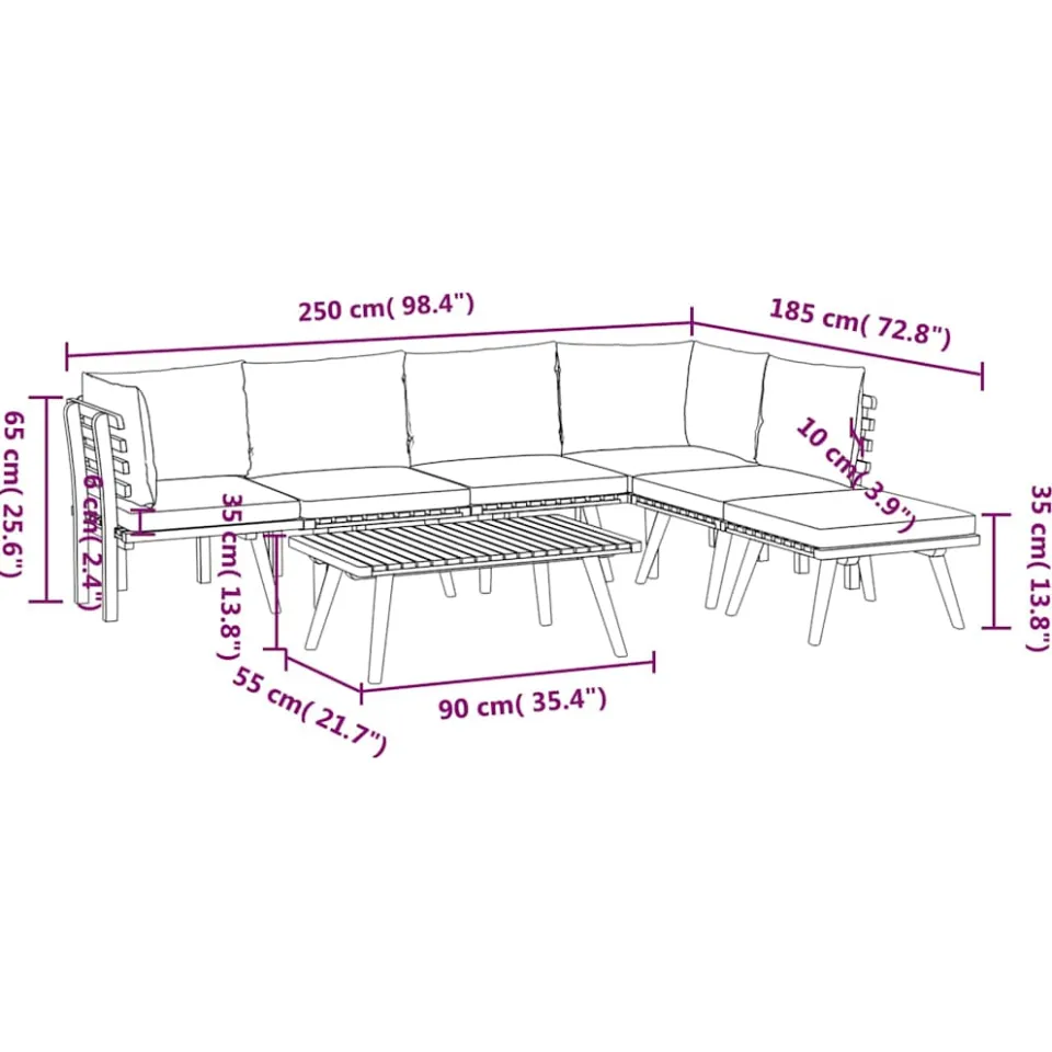 vidaXL 7-delige Loungeset met kussens massief acaciahout bruin, foto 4