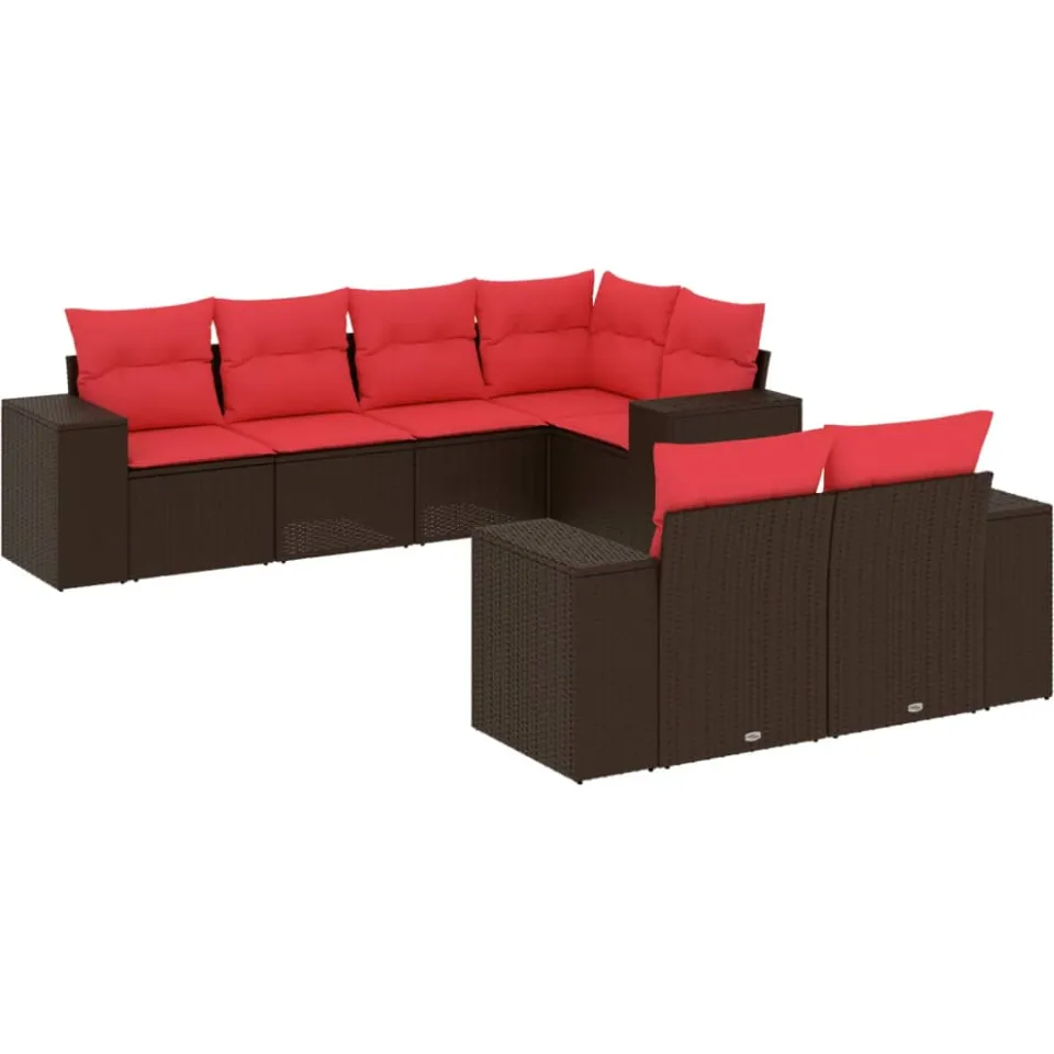 vidaXL 7-delige tuinbankset met kussens, bruin polyrotan, foto 3