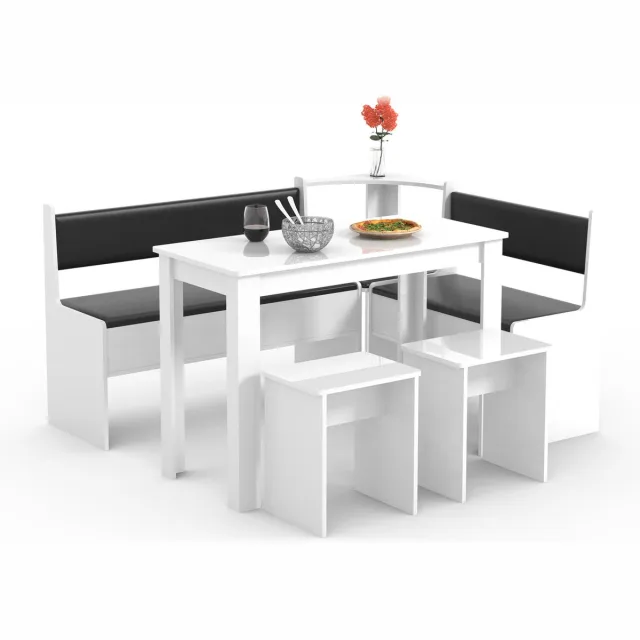 Vcm Hoekbankenset Eetkamerset Bank Tafel Krukken Esal Maxi wit