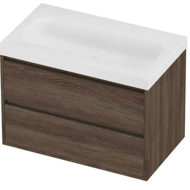 Proline Haga Badmeubelset Polystone Mezza 80x46x58 cm Mat White Vital Oak Eiken