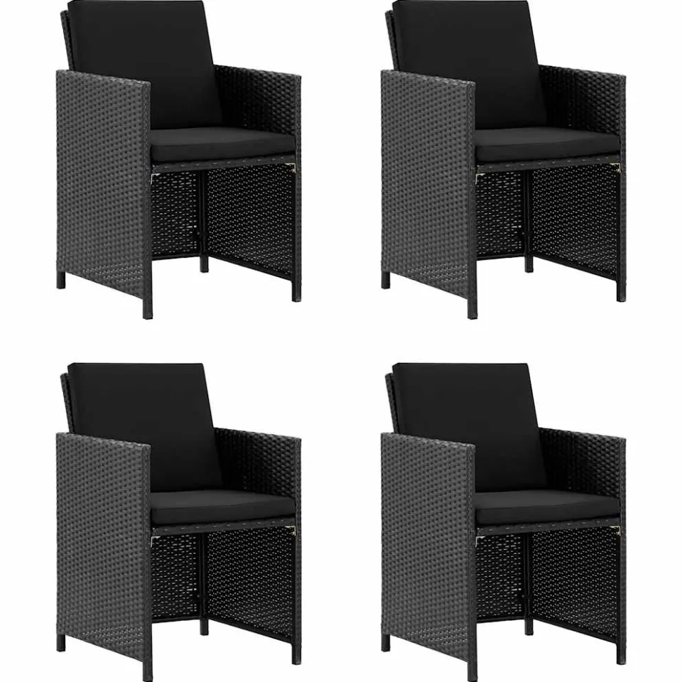 vidaXL 5-delige Tuinset met kussens poly rattan zwart