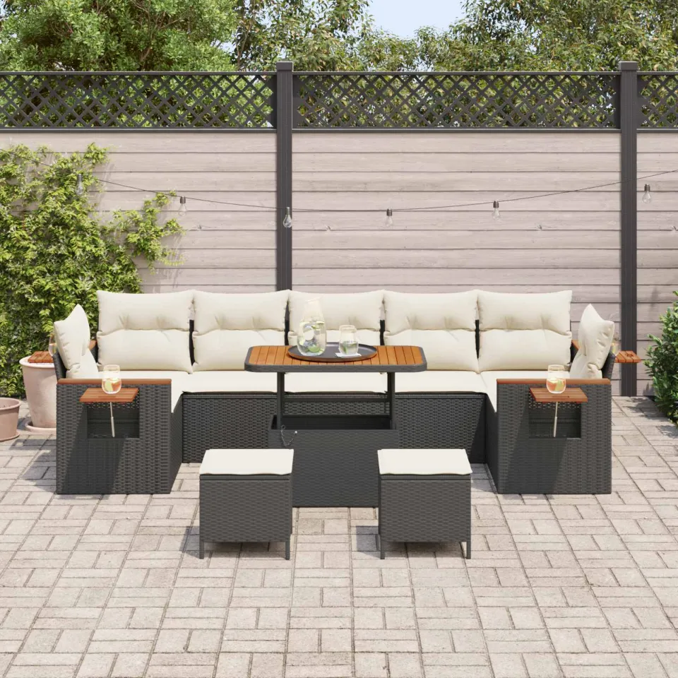 vidaXL Tuinbankenset 10 st Zwart poly rattan, foto 3