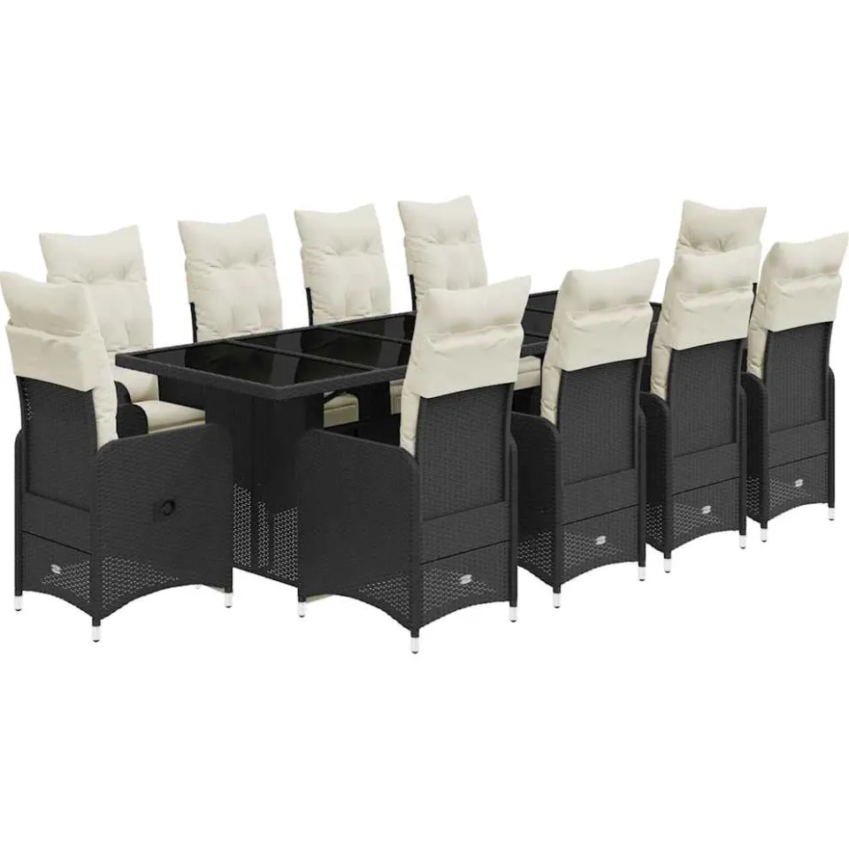 vidaXL 11-delige Bistroset met kussens poly rattan zwart, foto 3