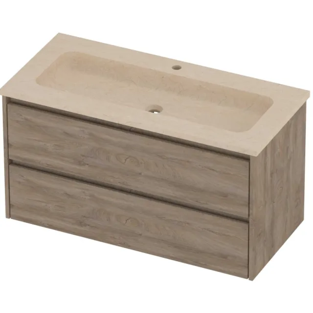 Proline Rollo Badmeubelset Hardsteen Elegant 100x46x54 cm Sand Stone Raw Oak Eiken