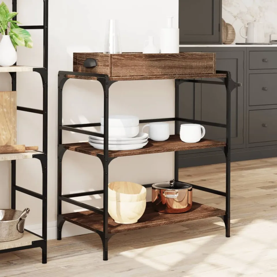 vidaXL Keukentrolley 81,5x41x92,5 cm bewerkt hout bruin eikenkleurig, foto 4