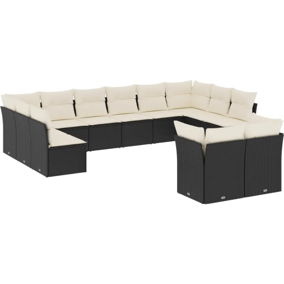 vidaXL 12-delige Loungeset met kussens poly rattan zwart