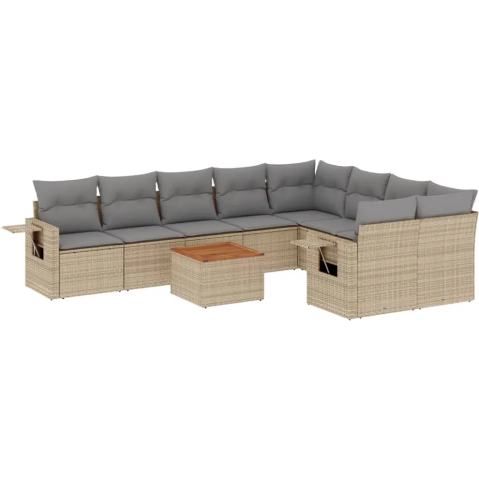 vidaXL 10-delige Loungeset met kussens poly rattan gemengd beige, foto 3