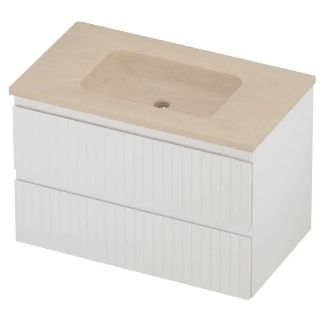 Proline Rollo Badmeubelset Hardsteen Elegant Gefreesd 80x46x54 cm Sand Stone Mat Wit
