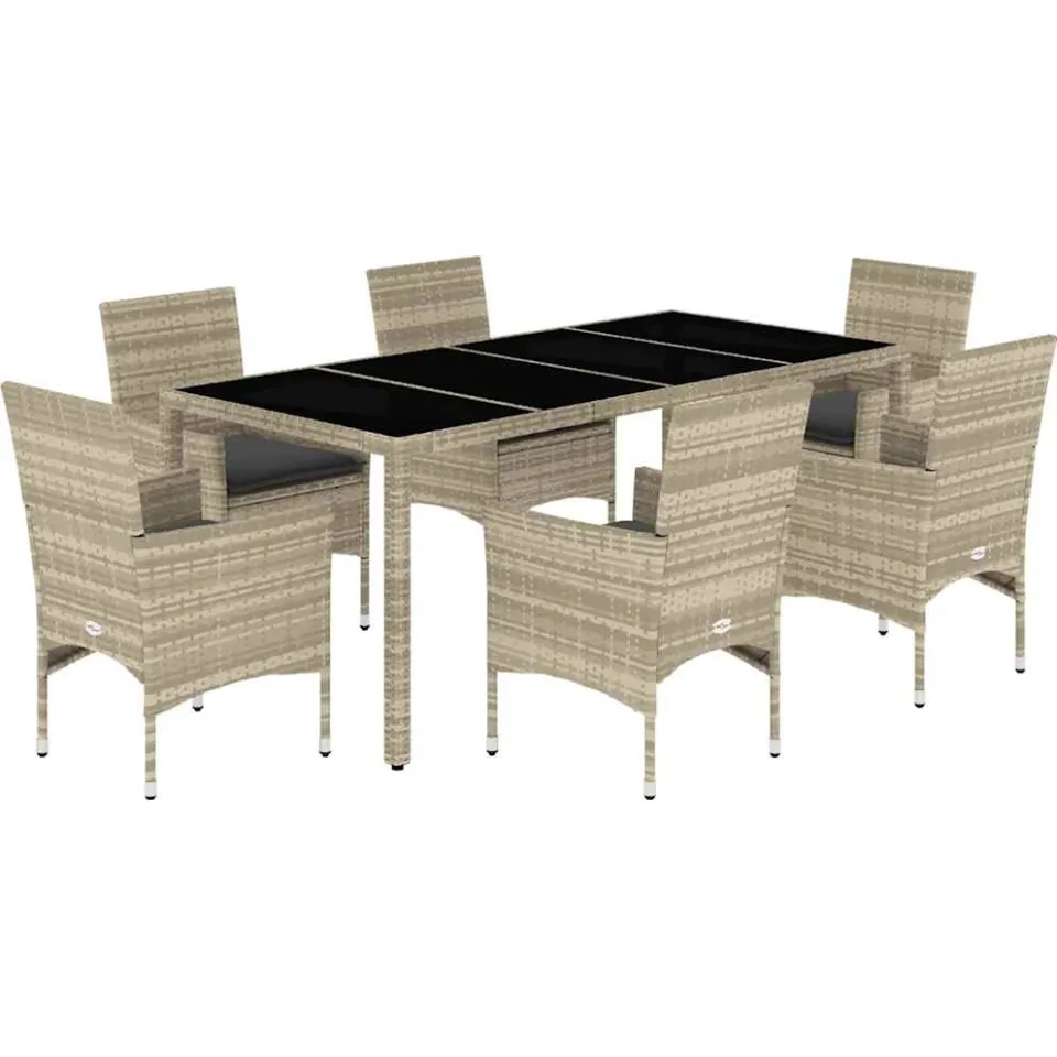 vidaXL 7-delige Tuinset met kussens poly rattan en glas lichtgrijs grijs, foto 3