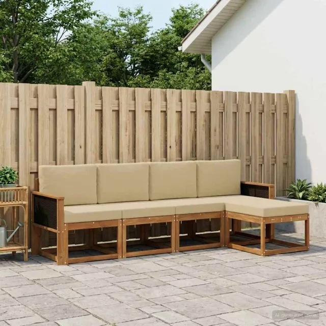 vidaXL Buiten bankenset 5 st 5-zits Natuurlijk en Beige