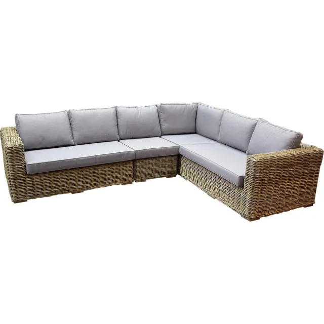 AVH-Collectie Serva hoek loungeset 4-delig naturel rotan Bruin / Terre, Grijs