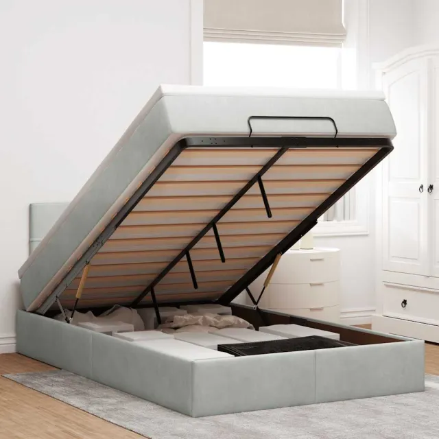 vidaXL Bed poef met matras en LED's 120x190 cm fluweel lichtgrijs grijs