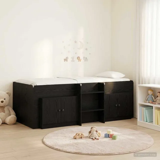 vidaXL Loft Bed Frame met Kast met opslag 3 st Zwart Bewerkt hout