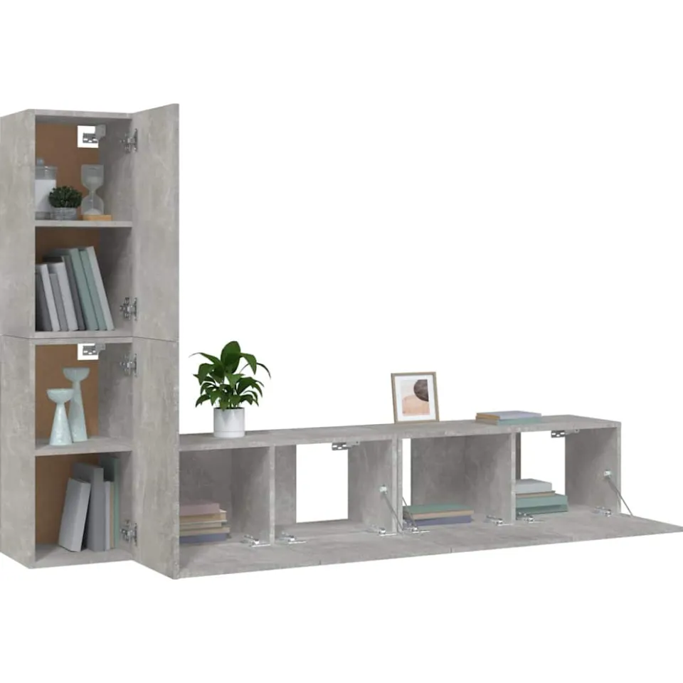 vidaXL 4-delige Tv-meubelset bewerkt hout betongrijs grijs, foto 3