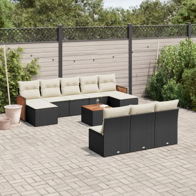 vidaXL 11-delige Loungeset met kussens poly rattan zwart, foto 2