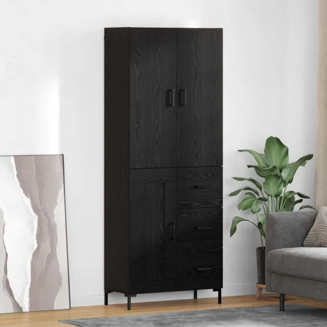 vidaXL Highboard Zwart Eiken 69,5 x 34 x 180 cm Bewerkt hout, foto 2