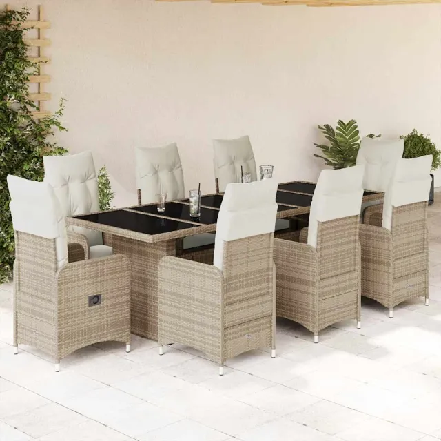 vidaXL 9-delige Bistroset met kussens poly rattan beige, foto 2