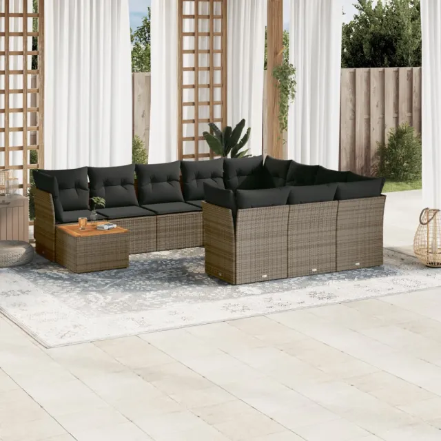 vidaXL 11-delige Loungeset met kussens poly rattan grijs, foto 2