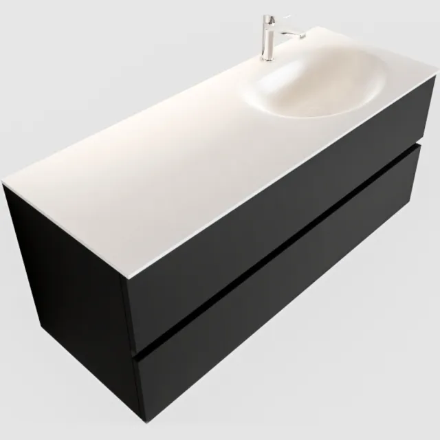 Boss & Wessing Badkamermeubel Solid Surface BWS Stockholm 120x45 cm Mat Zwart Urban Rechts (1 kraangat)