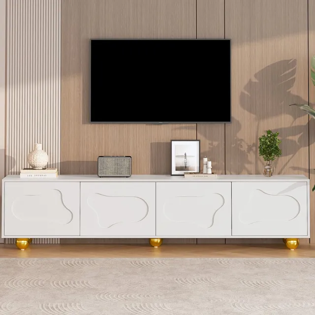 Pugsdrly TV-meubel 180*40*45 cm, mooi cartoon TV-meubel, laag meubel met 2 kasten, TV-meubel in de vorm van een wolk, TV-meubel met 5 poten, draagvermogen tot 60 kg, geschikt voor 75 inch Wit