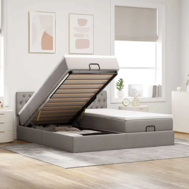 vidaXL Ottoman bed met matrassen 180x200cm stof taupe
