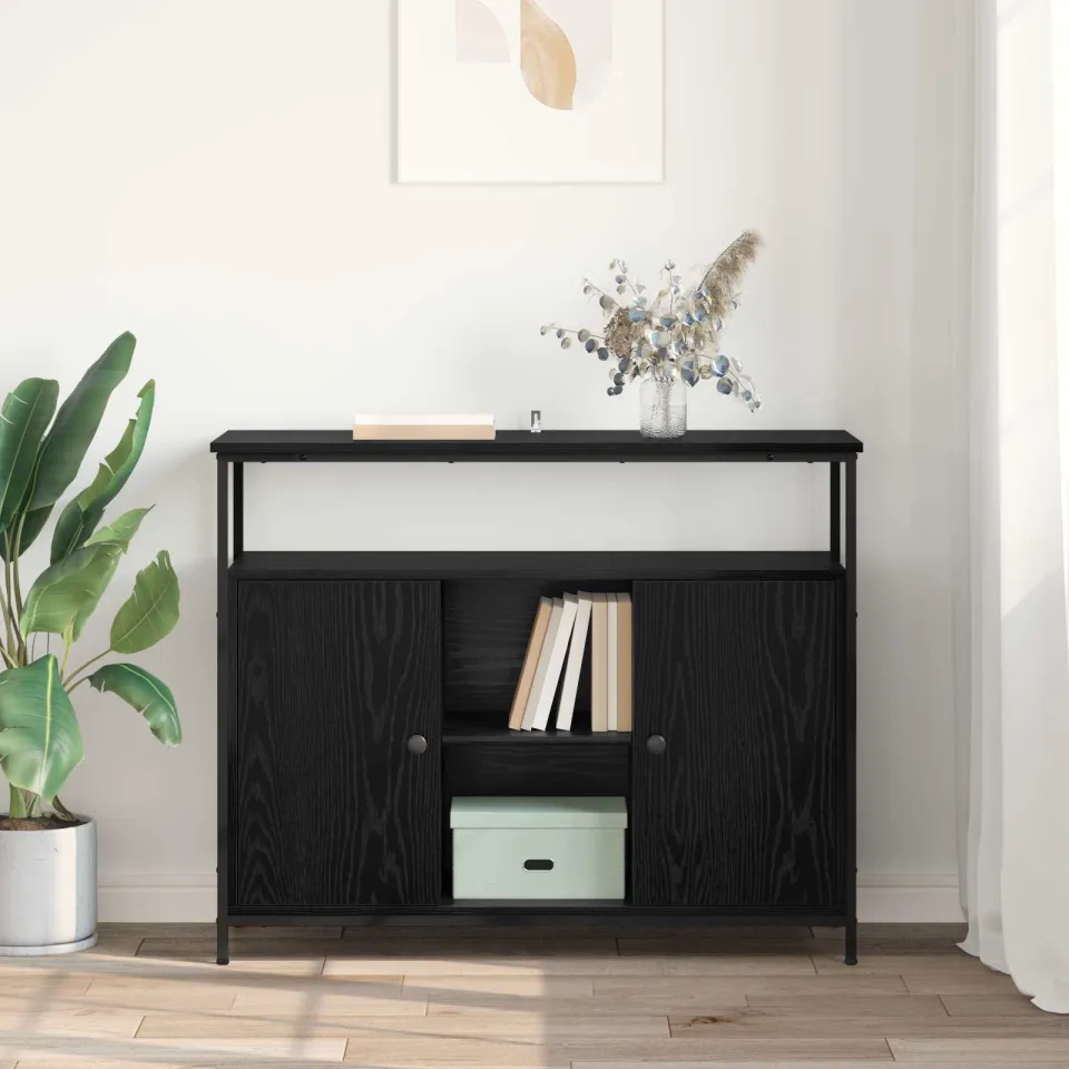 vidaXL Dressoir Zwart Eiken 100 x 35 x 80 cm Bewerkt hout, foto 4