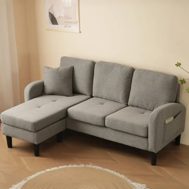 DESMIU Hoekbank 166 x 118 x 77 Cm - Modulaire Chaiselongue Met Flexibele Links Of Rechts Opstelling - Voor Woonkamer En Kantoor - Katoen Linnen Grijs antracietgrijs