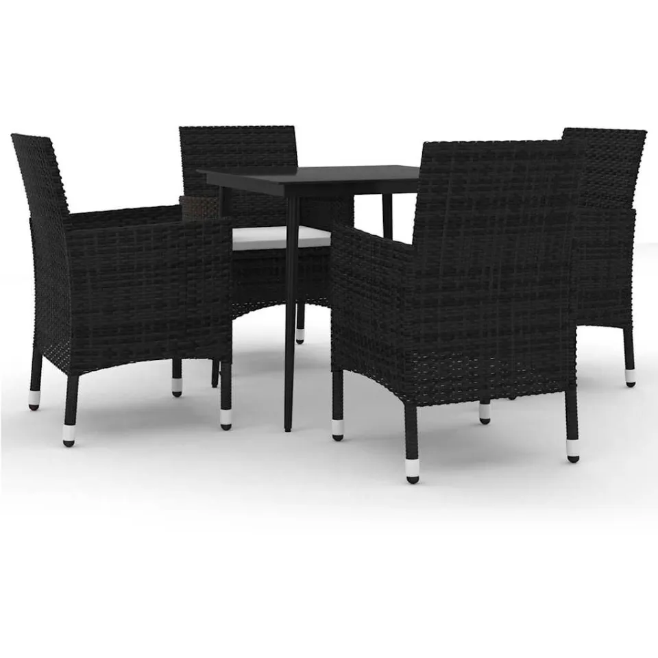 vidaXL 5-delige Tuinset met kussens poly rattan en glas zwart, foto 3