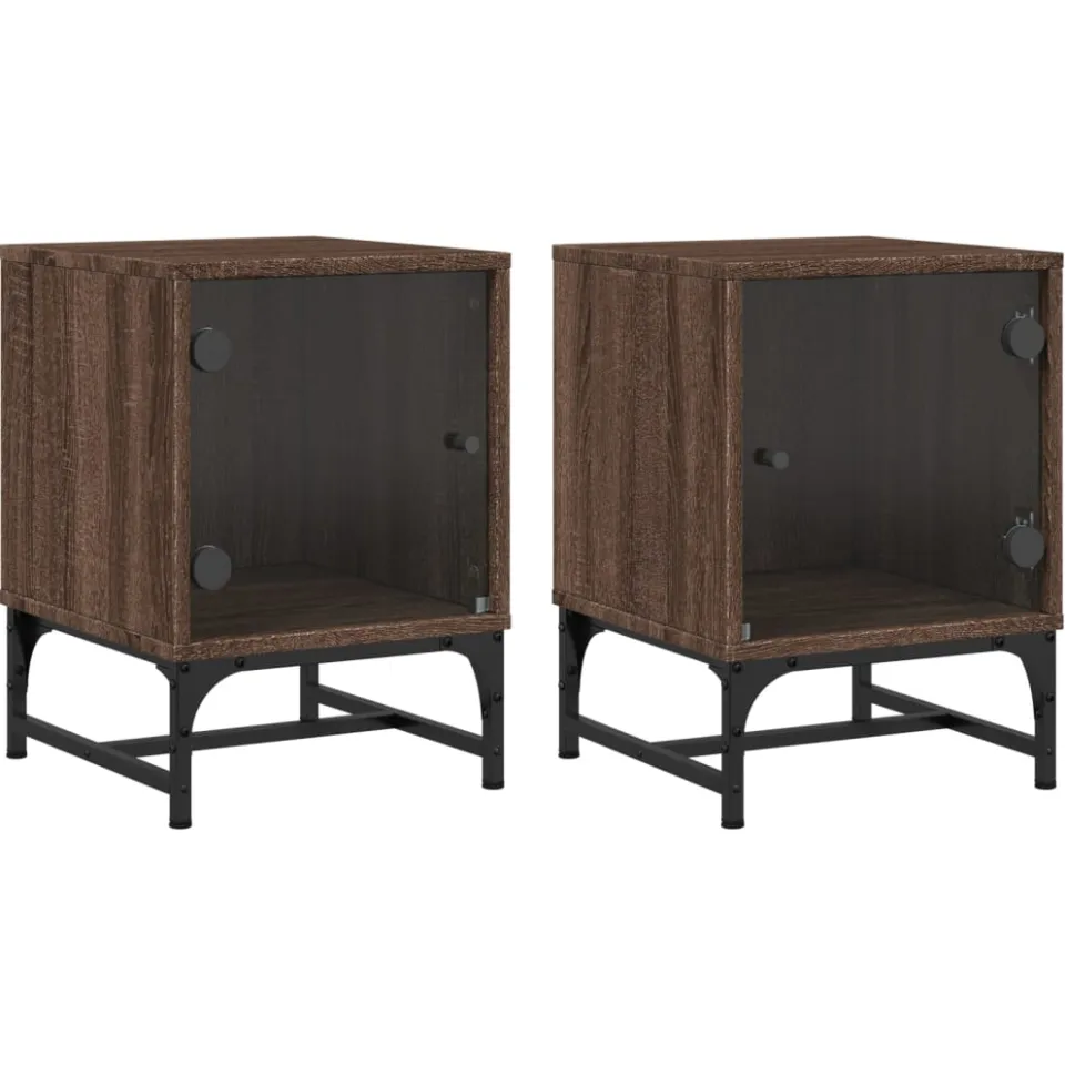 vidaXL Bedside Cabinet 2 st Brown Oak 13.8x14.6x19.7 in Bruin