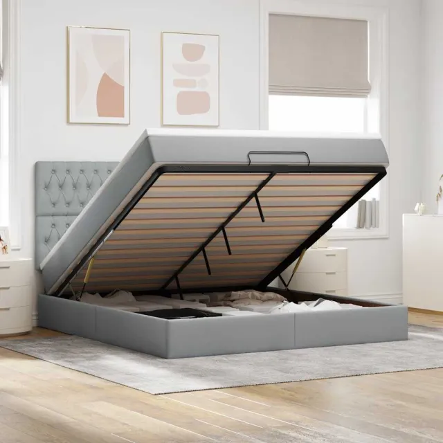 vidaXL Ottoman bed met matras 180x200cm stof lichtgrijs grijs