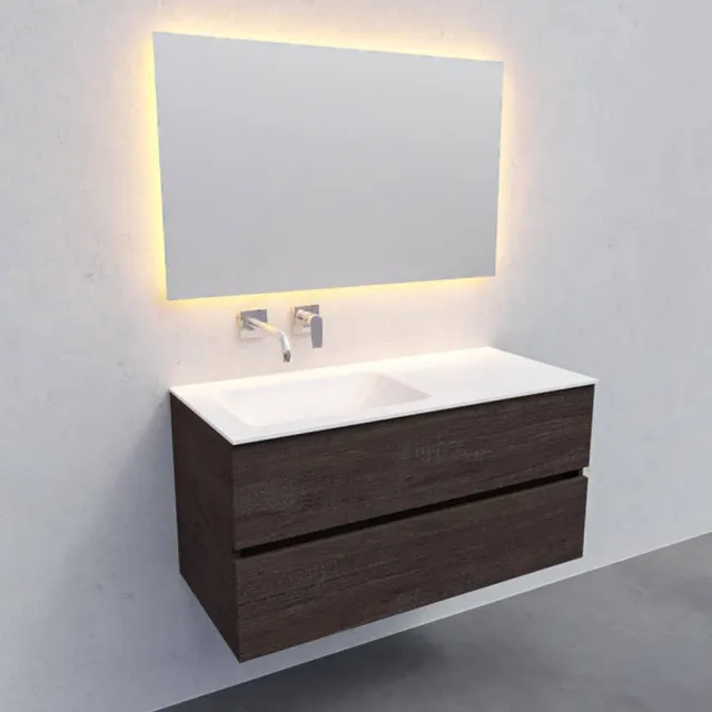 Boss & Wessing Badkamermeubel Solid Surface AQS Oslo 100x46 cm Links Wood Dark Brown Boss & Wessing Houtlook