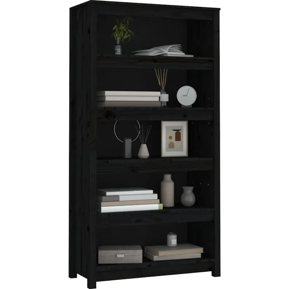 vidaXL Boekenkast 80x35x154 cm massief grenenhout zwart