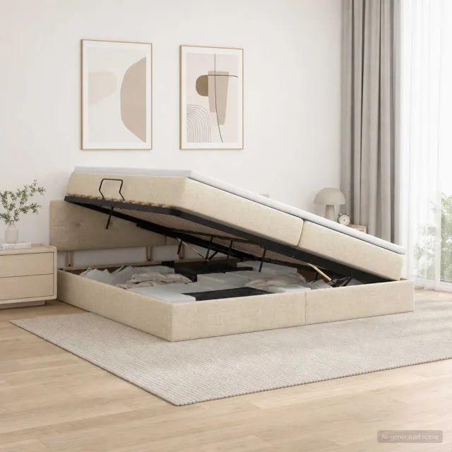 vidaXL Opbergbed met matras Crèmekleurig 200 x 200 cm fluweel