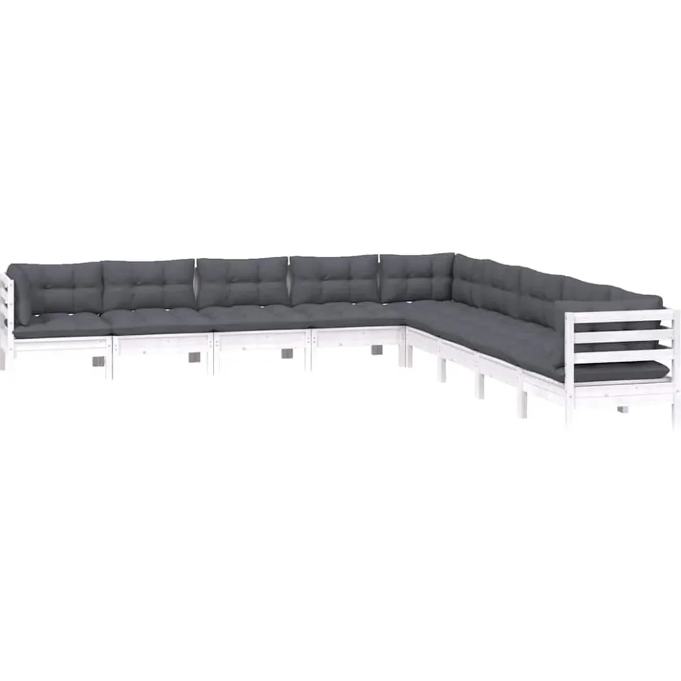 vidaXL 9-delige Loungeset met kussens massief grenenhout wit, foto 2