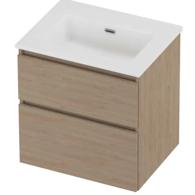 Proline Tribute Badmeubelset Porselein Elegant Zonder Kraangat 60x46x62 cm Glans Wit Ideal Oak Eiken