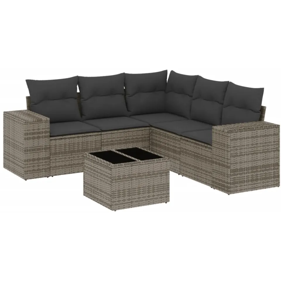 vidaXL 6-delige Loungeset met kussens poly rattan grijs