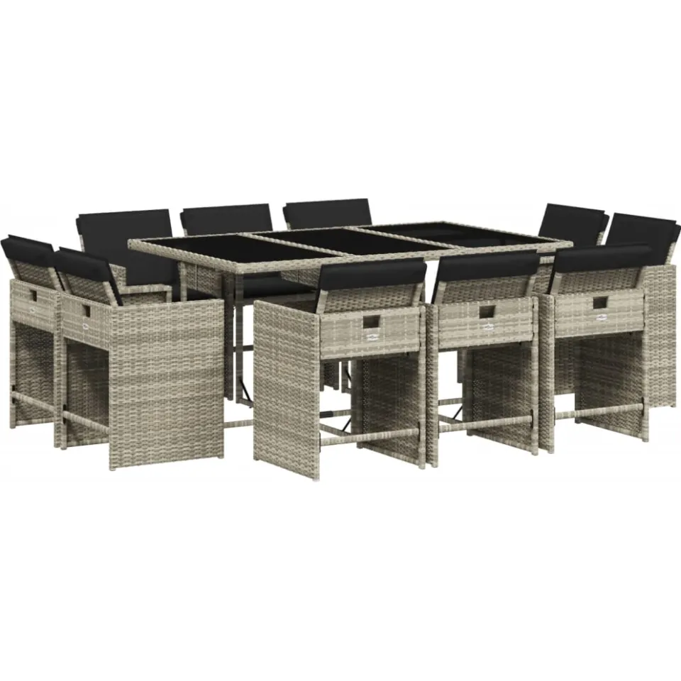 vidaXL 11-delige Tuinset met kussens poly rattan lichtgrijs grijs, foto 3