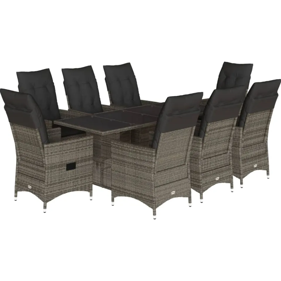 vidaXL 9-delige Tuinset met kussens poly rattan grijs