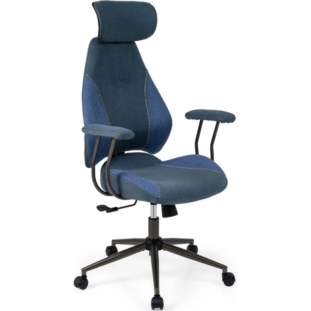 Costway Ergonomische bureaustoel, bureaustoel met linnen stof, verstelbare rugleuning & hoofdsteun, computerstoel met wipfunctie, draaistoel voor thuis en kantoor Blauw