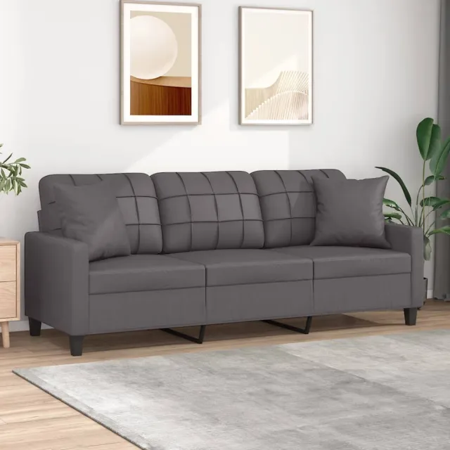 vidaXL Driezitsbank met sierkussens 180 cm kunstleer grijs