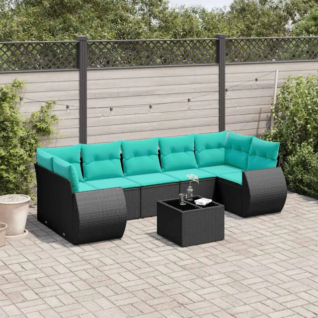 vidaXL 8-delige tuinbankset met kussens, zwart polyrotan, foto 2