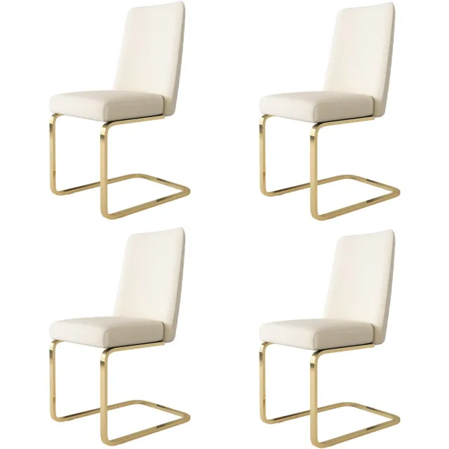 Merax Fluwelen eetkamerstoelen - set van 4 - woonkamer - slaapkamer - chaise longue - diamanten rugmotief met gouden metalen steunpoten - beige