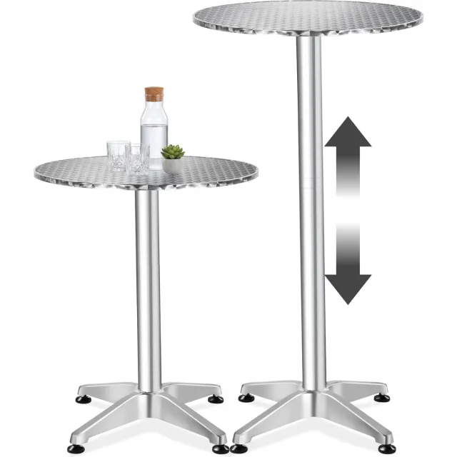 Tectake 2-in-1 Statafel en Eettafel - Ø 60 cm - Ronde Bistrotafel - Bartafel van Aluminium - In Hoogte Verstelbare Tafel Tussen 70 cm en 110 cm - Partytafel - Tuintafel - Balkontafel - Biertafel - Weerbestendig - Ø 60 cm - Zilver