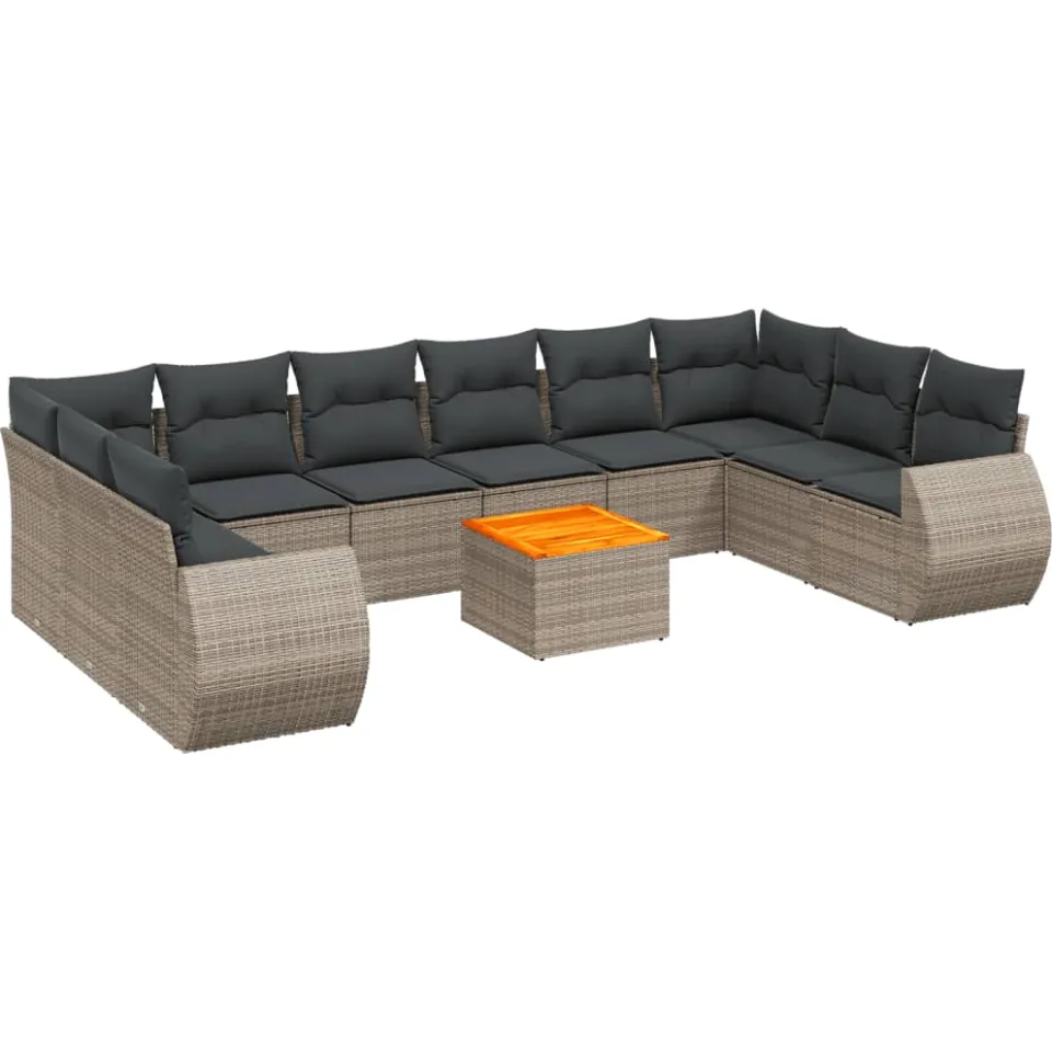 vidaXL 11-delige Loungeset met kussens poly rattan grijs, foto 3