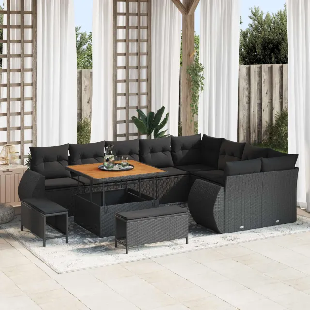 vidaXL Tuinbankenset 12 st Zwart poly rattan, foto 2
