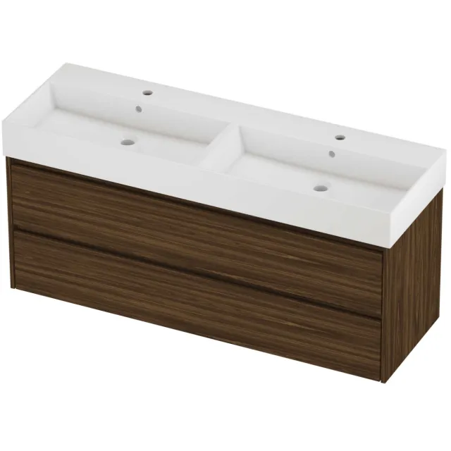 Proline Zara Badmeubelset Porselein Loft 2 Gaten 140x46x65 cm Glans Wit Cabana Oak Eiken