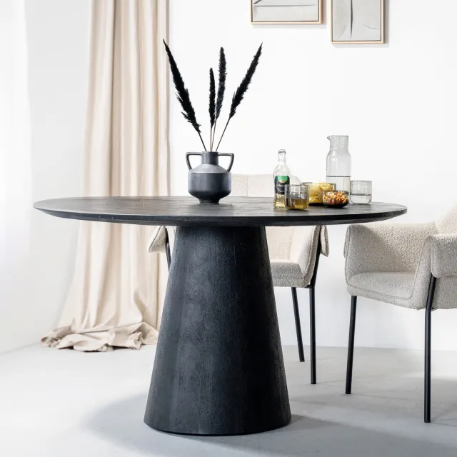 Eleonora Ronde Eettafel 'Aron' Mangohout, kleur Zwart, 130cm, foto 2